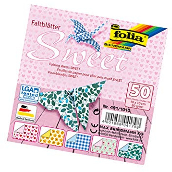 folia 491/1010 - Faltblätter Sweet, 10 x 10 cm, 80 g/qm, 50 Blatt sortiert in 5 Motiven - ideal für wunderschöne Faltfiguren und -formen