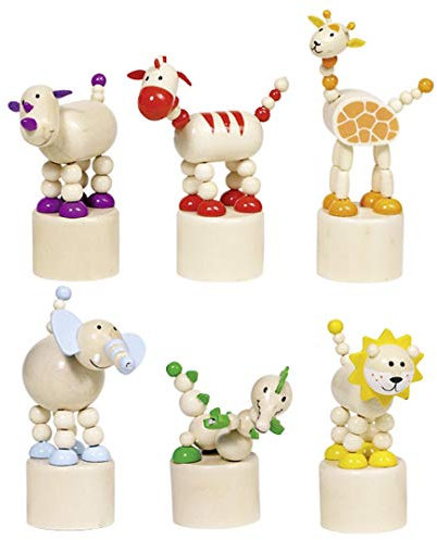 Goki 53917 Tiere Press 'N Shake Figuren Afrika Motive Holz gemischt