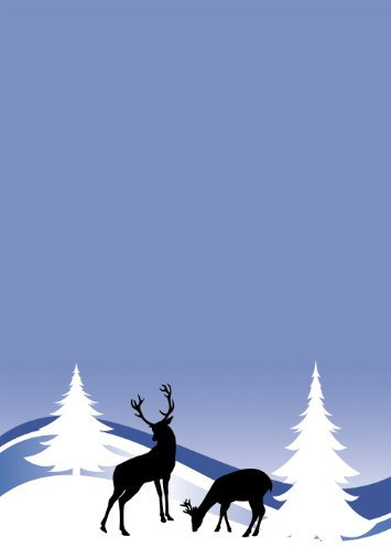 Briefpapier Motivpapier Weihnachten Winter Hirsch u. Reh in weiß/blauer Winterlandschaft 20 Blatt DIN A4 90 g/m² 5451