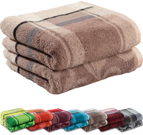 Erwin Müller Duschtuch-Set 2er-Pack braun Größe 70x140 cm - Ludwigsburg - 100% Baumwolle - kuschelweich, saugstark, voluminös - praktisch durch beidseitige Schlaufen (weitere Farben)