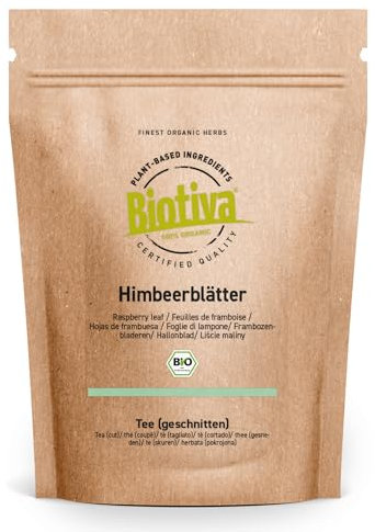 Tisane de feuilles de framboisier bio 60g - Suffit pour 40 tasses - Conseillé par les sages-femmes - Conditionné et contrôlé en Allemagne - Biotiva
