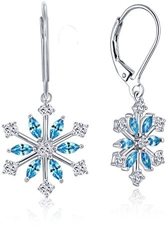 JO WISDOM Ohrringe Schneeflocke Weihnachten Hängend Silber 925 Damen mit 3A Zirkonia März Geburtsstein Aquamarin Farbe,Schmuck für Frauen