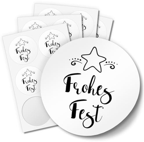 48 Weihnachtsaufkleber Stern mit Weihnachtsgruß Frohes Fest - für Geschenke zu Weihnachten - Sticker Aufkleber Etiketten Geschenkaufkleber Verpacken, rund