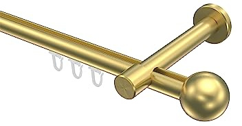 INTERDECO Innenlauf-Gardinenstange 20 mm, moderne Innenlaufstange aus Metall, Messing-Optik, zur Wandmontage, Typ 10213625, 140 cm