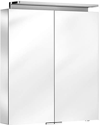 KEUCO Royal L1 LED Spiegelschrank mit 2 Türen, 65 cm, Made in Germany, Vorbau, Aluminium-Korpus, Seiten verspiegelt, Beleuchtung dimmbar
