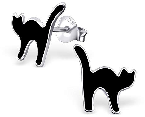 Monkimau Mädchen Ohrringe Katze Ohrstecker aus 925 Sterling Silver echt Silber mit Katzenbuckel