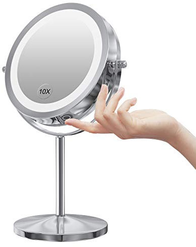 Gospire Kosmetikspiegel mit Led Beleuchtung 7 Zoll 1x / 10x Vergrößerung Schminkspiegel mit Touchschalter Doppelseitiger 360°Schwenkbar Make-up Spiegel für Kosmetik, Reise, Zuhause