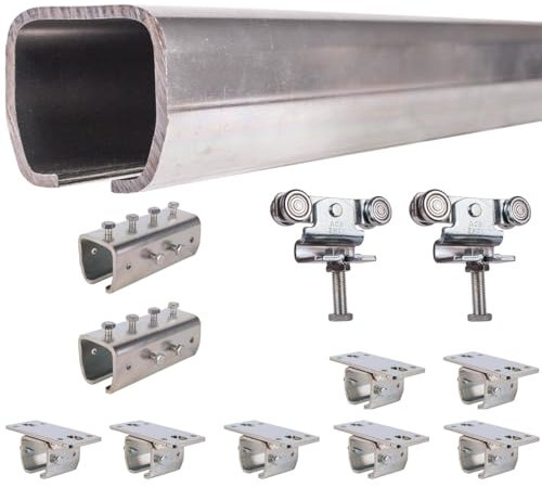 ATTAS MEA Kit complet de ferrures de porte coulissante et porte de grange type 1 jusqu'à 200 kg, 2-4-6 m, ferrure de porte coulissante, rail et chat, rail en C pour extérieur, montage au plafond