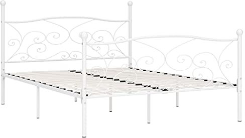 vidaXL Bettgestell mit Lattenrost Metallbett Doppelbett Bett Schlafzimmerbett Bettrahmen Ehebett Schlafzimmermöbel Weiß Metall 180x200cm