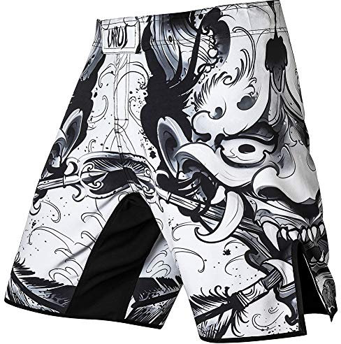 LAFROI Herren MMA Cross-Training Box Shorts Trunks Fight Wear mit Kordelzug und Tasche (Hannya,LG)