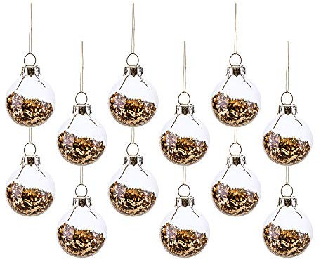 itsisa Baumschmuck Glitzer, Gold, 12er Set - Baumkugel, Weihnachtsdeko, Christbaumkugel gefüllt