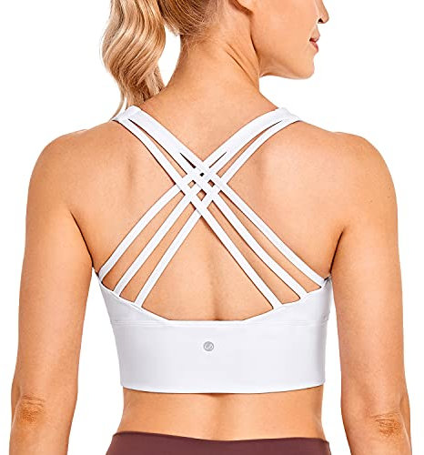 CRZ YOGA Damen Longline Sport-BH Ohne Bügel Gepolstert Bra Top Wirefree Padded Yoga Crop Tops Weiss XL