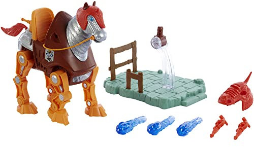 Masters of the Universe Origins Stridor Figure - With Robot Horse, Launcher & 3 Plasma Blasts - Includes Display Stand - 7' Tall - Gift for Kids 6+