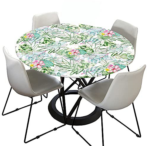 FANSU Round Tablecloth Waterproof Wipe Clean, 3D leaf Printing Polyester Circular Tablecloths Fitted Elastic Edged, Stain Resistant Table Cover (Hammer dye,Diameter 200cm)