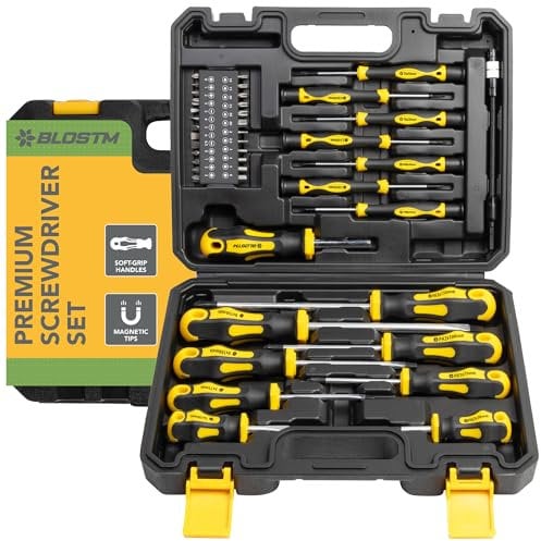 BLOSTM Set Cacciaviti Professionali - 42pcs Magnetico con Comoda Impugnatura, Teste per Cacciavite a Croce, Teste Piatte e Custodia Resistente - Giraviti di Precisione