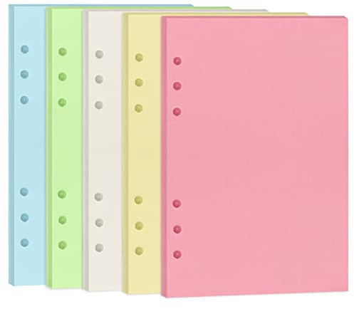 Toplive A5 Nachfüllpapier, 100 g/m² dickes, nachfüllbares Papier, 6 Löcher, Fülleinlagen, Papier, 100 Blatt, 200 Seiten, A5-Papier für Ringbuch, Tagebuch, Notizbuch, Planer, blanko, 5 Stück