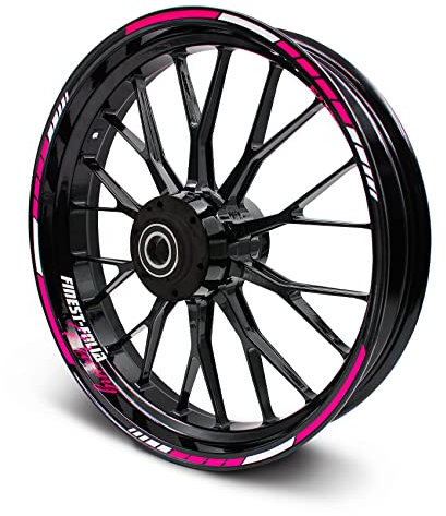 Felgenrandaufkleber Komplett Set RS Design 20-teilig inkl. Felgenbettaufkleber passend für 15 ″ 16 ″ 17 ″ Zoll für Motorrad Auto Fahrrad zweifarbig MR016 (Neon pink)