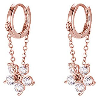 Reffeer Solid 925 Sterling Silver Flower Chain Drop Earrings Hoop for Women Earrings Huggie Hoop Dangle Earrings Chain (C-Rose Gold Plated)