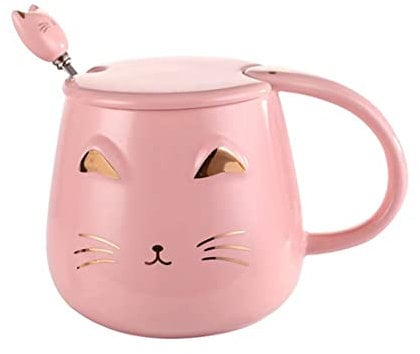Yongheng -Taza Gato, tazas con tapa y cuchara,tazas de gatos, Animales 3d Tazas de gatos,Navidad Regalo,regalo para niñas de Navidad y cumpleaños (Rosa)