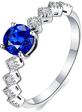 Daesar Trauringe Weißgold 750 Damen, Ringe Schmal mit 0.5ct Saphir, Verlobungsringe Weißgold Nickelfrei mit Diamant Gr.47 (15.0)