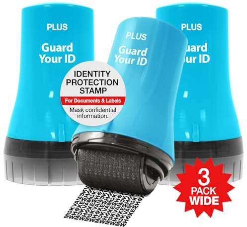 Advanced ID Roller, Protect Your Private Information with Guard Your ID Theft Prevention and Confidential Roller Stamp, Easy to use Mess-Free Adressblocker, ASOTV (Wide 3er-Pack, Türkis)