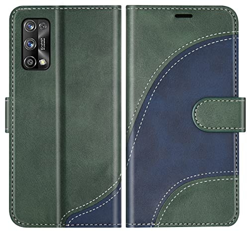 BoxTii Cover per Oppo Realme 7 PRO, Custodia in PU Pelle Portafoglio per Realme 7 PRO, Magnetica Cover a Libro con Slot per Schede, Verde