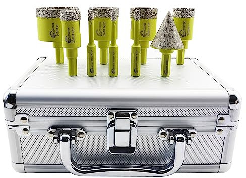 Punte per Trapano Diamantate 9pezzi (6/6/6/20/25/32/35/50mm+35mm Punta per Smusso) con Gambo Triangolo per Gres Porcellanato Ceramica Granito Marmo SANLEETEK