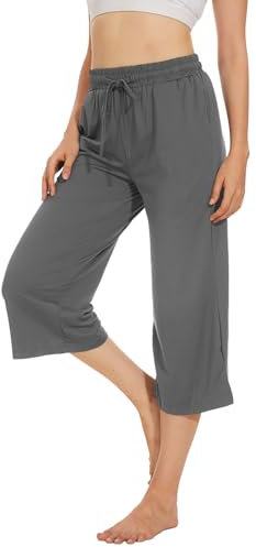 Fourindo Jogginghose Damen Sporthose Damen 3/4 Weites Bein Yogahose mit Taschen Leicht Bequeme Freizeithose Stoffhose High Waist Jogginghose für Sport Yoga Alltag