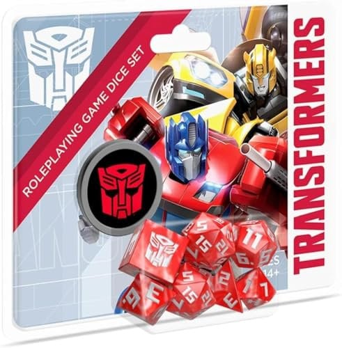 Transformers Roleplaying Game Dice Set – 8-Piece RPG Dice with Autobot Icons, Includes d20s, d12, d10, d8, d6, d4 & d2 Coin, Official Game Accessory