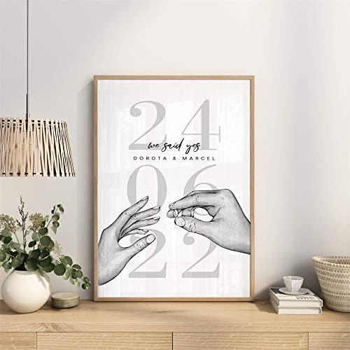 agsu Personalisiertes Poster für Liebste, Aufschrift We Said Yes, Name, Datum, individueller Kunstdruck, schwarz-weiß, Leinwandbild, Wandbild, Hochzeitsdekoration, Geschenke (40 x 60 cm, ohne