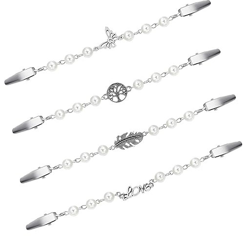Cobee Clips de Cardigan Vintage, 4 Pièces Clips de Col Cardigan Rétro, Pull Châle Clips Robe, Chemise Veste Taille Hijab Broches Clip pour Vêtements Femmes et Filles Porter (Style Perle)