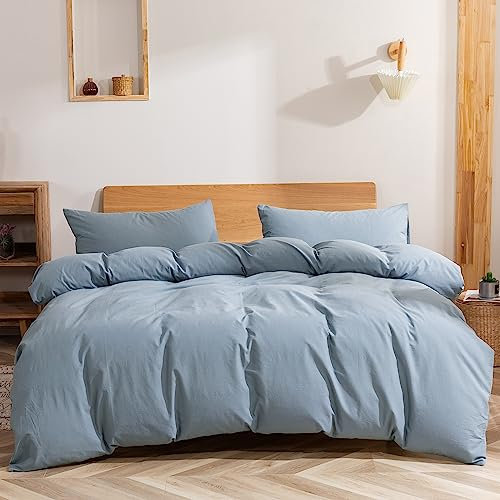 GETIYA Herren Damen Bettwäsche 155x220 Baumwolle Bettwäsche Blau Unifarben Bettwäsche Hellblau Zweiteilig Bettbezug Blau Romantisch Bettwäsche mit Reißverschluss und 1 Kissenbezug 80x80