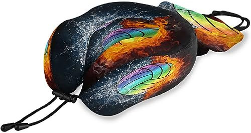 HMZXZ Reisekissen Bunter Volleyball Wasser Feuer, Memory Foam Nackenkissen Stützkissen,Weich Nackenstützkissen für Camping,Schlafrestkissen,Auto,Flugzeug
