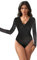 comeondear Women's Bodysuits Elegant Lace Black Bodysuit Mesh Long Sleeve Leotard Ladies Soft Stretch Leotard Tops Bodysuit Jumpsuit Clubwear Top