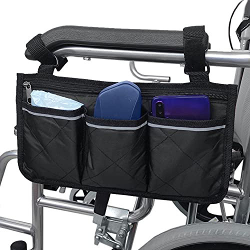GagalU Rollstuhl-Elektroroller-Tasche, Reise-Tragetasche, Armlehnen-Seiten-Organizer, Netz-Aufbewahrungsabdeckung, Seitentaschen zum Aufhängen an der Seite, passend für die meisten Bettgi