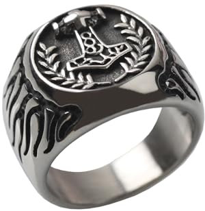 VELESAY Thors Hammer Ring Edelstahl Viking Herren Ring Wikinger Viking Mjölnir Ring Vintage Punk Biker Ring Herren Männer Siegelring Gothic Ring Thors Ring Viking Schmuck US9