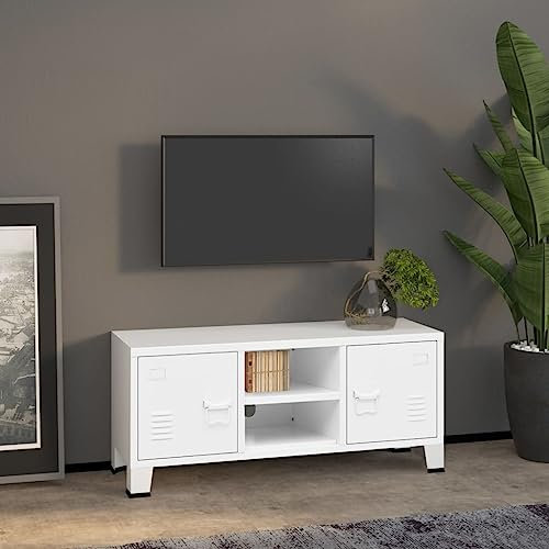 fernsehschrank Weiss,tv Board Weiss,fernsehtisch Weiss,TV-Schrank Industrie-Stil Weiß 105x35x42 cm Metalltv Sideboard,fernsehschrank,tv Board Weiss,tv Board,