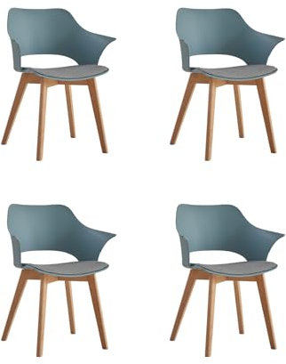 GrandCA HOME 4er-Set Nordischen Küchenstühlen, Esszimmerstuhl mit Massivholzbeinen, Gepolsterte Stühle für Schlafzimmer, Wohnzimmer, Küche,Hellblau
