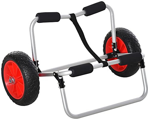 HOMCOM Chariot de transport trolley pour kayak, stand-up paddle, canoë avec sangle, grandes roues et cadre en aluminium dim. 70L x 40L x 42H cm noir et rouge