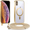 Kokio Handykette Hülle für iPhone X/iPhone XS mit Band, Magnetische Transparent Handyhülle Kompatibel mit MagSafe, Kratzfeste Stossfest Schutzhülle mit Einstellbar Kette, Gold