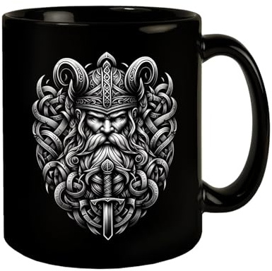 Odin Wikingergott Tasse schwarz in Schwarz Trinke wie der Göttervater Odin der Allvater Einäugiger Gott nordische Mythologie - Stilvolle WikingerTasse schwarz