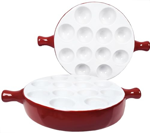 jinsongdafa Ceramic Escargot Baking Plate,for appetizers, Grilled Snails, Scallops, 2 Pieces Tableware with Handle, Oven Safe, Suitable for Homes, Restaurants, Hotels and Foodies, Brown 23.7CM
