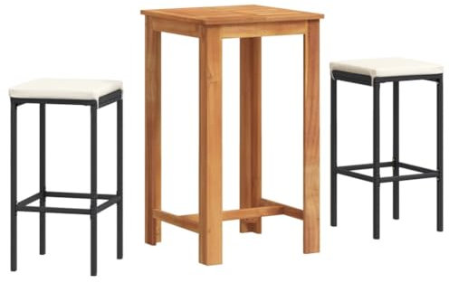 vidaXL Gartenbar Set 3-TLG., Bar Tresen Theke Bartisch Barhocker, Barset Sitzgruppe für Garten Terrasse, Gartentheke Gartenmöbel, Schwarz Massivholz Akazie Poly Rattan