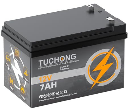 12V 7Ah LiFePO4 Lithium Battery, Rechargeable Battery, Up to 5000+ Built-in BMS Deep Cycle Lithium Iron Phosphate Battery, Ideal for Small UPS Lighting, Solar Power,