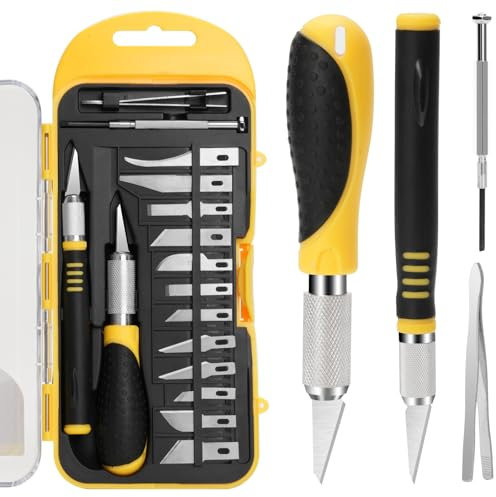 Woonyee Couteau pour Loisirs Créatifs, Ensemble Scalpel, Cutter de Précision Scalpel, Précise, Tranchante, Confortable, Le Bricolage, La Production Artistique (Jaune)