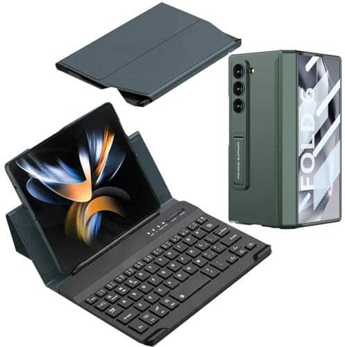 Étui de téléphone en cuir pour Galaxy Z Fold 6 avec clavier et support de bureau, compatible avec Samsung Galaxy Z Fold 6 5G Bluetooth + étui de téléphone pliable (vert)