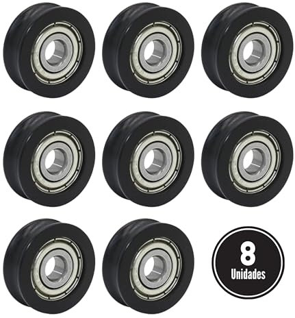 8 Unidades de Rodamientos de 5x24x8 Milímetros para Puertas Correderas de Aluminio, Ventanas, Mosquiteras o Juegos de Mesa. Kit POM y Acero Inoxidable. Rueda Suave y Duradera.
