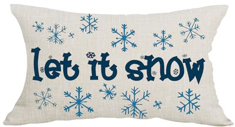 Kissenbezüge Blaue Wortkunst Let It Snow Schneeflocken Winter Kopfkissenbezug Waschbar Zierkissenbezug Moderne Dekokissen Kissenhülle Für Büro Wohnzimmer Bett 40x60cm
