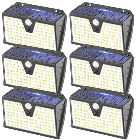 SEZAC Luz Solar Exterior,3 Modos Luces Solares Led Exterior Jardin Con Sensor De Movimiento,IP67 Impermeables Focos Led exterior Solares, lamparas solares para Iluminación(6 Paquete)