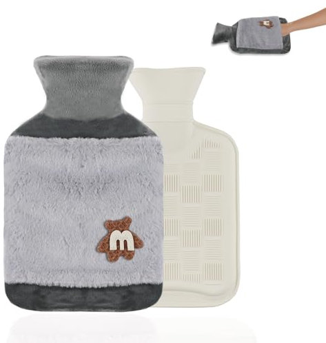 1L Hot Water Bottle with Hand Pocket Cover, Hot Water Bag for Menstrual Cramps, Hot Water Bottle with Soft Cover, Hot Water Bag for Hot and Cold Compress, Pain Relief, Great Gift for Women (Gray)
